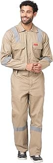 Men's 100% Cotton Industrial Boiler Suit (Work Wear Coverall/Dungarees) with Reflective Tape, 200 GSM.(Col. Beige, Size 36 - S)