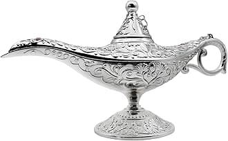 Classic Vintage Collectable Rare Legend Aladdin Magic Genie Costume Lamp Home Table Decoration & Gift, Silver