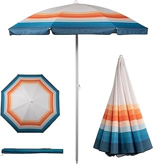 Outdoor Canopy Sunshade Beach Umbrella 5.5' - Small Patio Umbrella - Beach Chair Umbrella, (Phoenix Stripe)