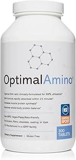 OptimalAmino Tablets (300 Count) | 99% Utilized Essential Amino Acids (EAA) Supplement, Increase Muscle Recovery, BCAA Protein Pre/Post Workout | NSF Certified for Sport® Certified