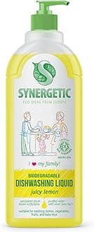 SYNERGETIC Biodegradable Dishwashing Liquid Lemon 1000ml | Dishwashing Detergent | Plant-Based Dish Wash Liquid | Removes Grease & Odors | Gentle on Hands, Fully Rinses
