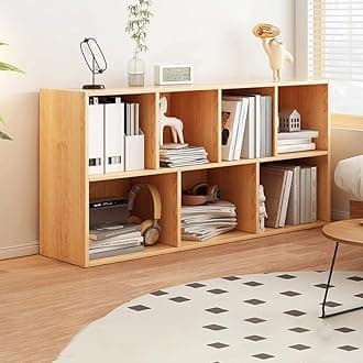 LITFAD Wood Modern Cube Bookcase with Closed Back and Multiple Shelves Floor Storage Cabinet for Home Office Study Room Library - Natural 47.2" L x 9.4" W x 23.6" H