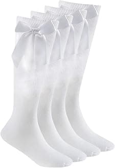2 Pairs Girls Knee High Socks with Bow Back to School Socks Cotton Rich Uniform Party Wear Comfort Fit