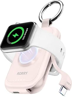 RORRY Portable Charger for Apple Watch, 2500mAh Fast Charging for iWatch Charger, Travel Essentials Gifts with Built-in USB C Cable for Apple Watch Series 11 10 9 8 7 Ultra 3 2 SE Accessories, Pink