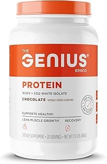 Genius Protein Powder, Chocolate - Dual Protein Blend with Improved Whey Isolate & Natural Egg White for Lean Muscle Building for Men & Women - Grass-Fed Pre & Post Workout Meal Replacement Shake