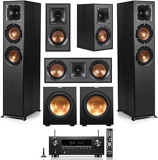 KlipschReference 5.2 Home Theater System with 2X R-620F Floorstanding Speaker, 2X R-12SW Subwoofer, R-52C Center Channel Speaker, R-41M Bookshelf Speaker and TX-NR696 7.2-Channel Receiver, Black
