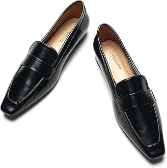 C.Paravano Loafer for Women | Leather Penny Loafers | Slip On Loafer | Women's Loafers | Squared Toe Loafer Flat | Black Comfort Loafer Shoes(Black,Size 8.5)