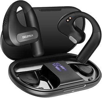 Open Ear Headphones Bluetooth 5.3, Lightweight Wireless Sports Headphones Earphones, Amplified Bass with Two, 60 Hours Operation LED Display, Adjustable Volume for Sports, Driving, Walking