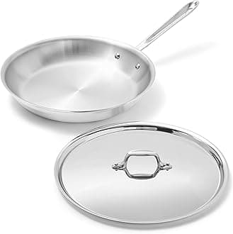 D3® Stainless Steel 12 inch Frying Pan With Lid- Made in the USA- The Original Bonded Professional Cookware- Oven Safe & Induction Compatible