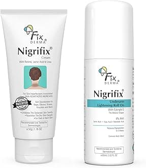 Fixderma Nigrifix Underarm Cream for Dark Patches + Underarm Roll on with 6% AHA, Lactic Acid & 1% Mandelic Acid & Kojic Acid Combo | Darkness remover on Neck, Ankles, Knuckles, Thighs & Elbows - 110g