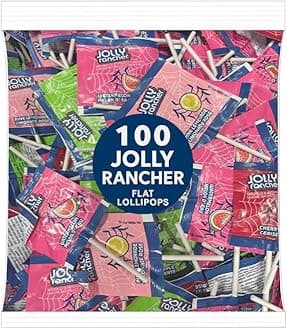 Jolly Flat Lollipops (Suckers) – 100 Count Bulk Pack – Watermelon, Pink Lemonade, Green Apple, Cherry – Individually Wrapped Candy for Events and Parties