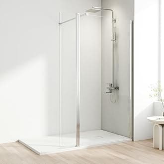 AQUARA 1000mm Walk-in Shower Screen, Modern Chrome Shower Screen with 300mm Flipper Panel, Reversible, 8mm Easy-Clean Toughened Glass with Support Bar