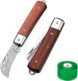 HASTHIP® Grafting Cutter Tool with 1 Roll Grafting Tape Curved Steel Folding Grafting Cutter Tool Anti-slip Wooden Handle Design Portable Grafting Cutter Cleft Grafting Tool for Fruit Tree, Flower