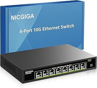 NICGIGA 8 Port 10G Ethernet Switch Unmanaged,with 8X 10Gb Base-T Ports, 10Gbps Network Switch Easy for 10G NAS,PC,WiFi7 Router,10G Adapter/NIC. Desktop or 19-inch Rack Mount, Plug and Play.