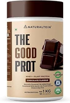 NATURALTEIN The Good Prot – 1 kg (Chocolate) | 22 g Protein per Serving | No Artificial Flavours | Plant & Whey Protein Blend | Naturally Sourced Protein for Strength & Recovery