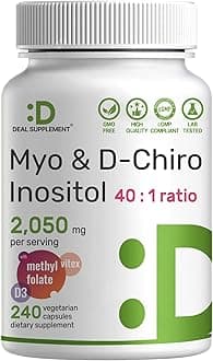 Myo-Inositol & D-Chiro Inositol Supplement for Women (40:1) | 2,050mg Per Serving | 240 Veggie Capsules | with Folate, Vitamin D3 & Vitex | Hormonal Balance & Cycle Support | Non-GMO
