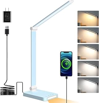 LED Desk Lamp with USB Ports,Touch Desk Lamps for Home Office with 5 Color Modes,3 Brightness Desk Light with Small Night Light,Reading Lamp Table Lamp for Bedroom Bedside Study Blue （with adapter）