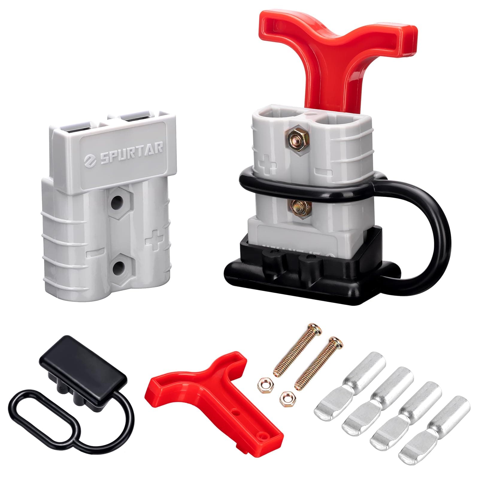 Spurtar 50A 6 AWG Battery Quick Connect/Disconnect (2 Pack), Wire Harness Plug Quick Connector, 12-36V Battery Terminal for Car ATV Lifts Motors Trailer Towing Winch Systems – with Handle, Grey