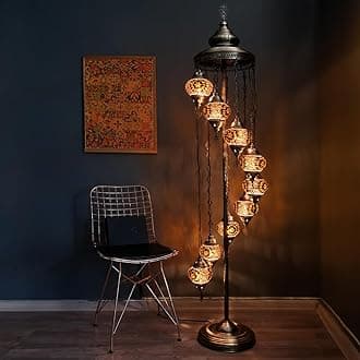 Asylove Turkish Lamp 9 Globe Mosaic Floor Lamp, Mosaic Standing Lamp, Moroccan Lamps, Floor Lamp for Decorative Home Designs Offer 5 inch Globe - Total Height 70 inch (Daisy Brown)