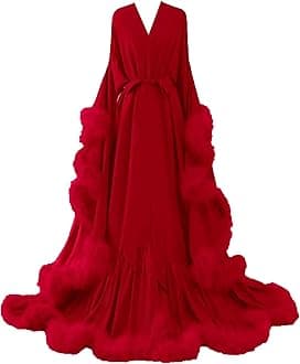yinyyinhs Womens Sexy Feather Bridal Robes Silk Satin Long Nightgown Bathrobe Sleepwear Maternity Robe for Photoshoot