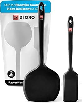 DI ORO Silicone Turner Spatula Set - Kitchen Spatulas for Nonstick Cookware - Cooking Utensils for Flipping Eggs & Pancakes - 600°F Heat-Resistant BPA Free Turners - Dishwasher Safe (2pc, Black)