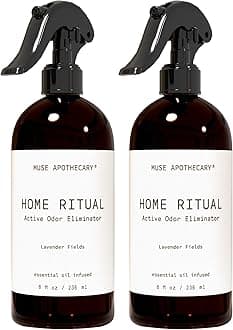 Muse Apothecary Home Ritual Active Odor Eliminator Spray - Odor Eliminator for Home - Furniture Deodorizer Spray & Bathroom Odor Eliminator - Essential Oil Air Freshener - 8oz, Lavender Fields