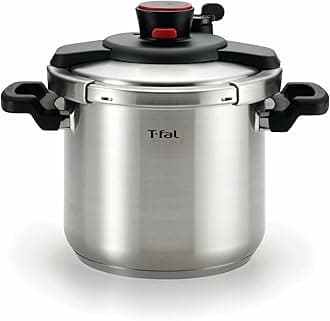 T-fal Clipso Stainless Steel Pressure Cooker, 8 Quart, Recipe Book, Steam Basket, Easy-Open Lid, Secure Locking System, Adjustable Pressure Valve, Induction Cookware, Pots and Pans, Kitchen, Silver