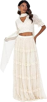 Damen Indian Traditional Dress For Women Outfit Lengha Choli Lehenga Saree Skirt And Top Dupatta Coord Set For Wedding Guest Lengha (1er Pack)