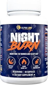 ALPHA LION Night Burn, Metabolism Booster for Weight Loss, Less Body Fat, More Muscle, Promotes Lean Body, Calorie Burning Supplement, Relax Better, Promote Healthy Cortisol (60 Capsules)