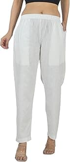 Women's Cotton Linen Pants, Regular Fit, Fully Elasticated, 2 Side Pockets