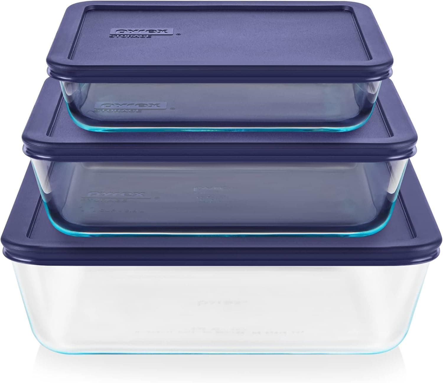 Pyrex Simply Store (3-Pack) Rectangular Glass Food Storage Containers Set, (3, 6 & 11 Cup) Meal Prep Containers With Plastic BPA-Free Lids, Dishwasher & Microwave Safe