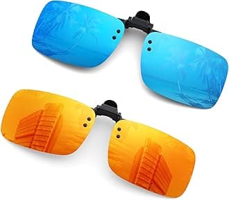 Clip on Sunglasses 2 Pack, Polarized Lens Fit over Prescription Glasses, Flip up Rimless Myopia Nearsighted Sunglasses for Men Women