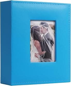 200 4x6 Small Photo Album with Front Window, Leather Cover Photo Album Book for Family Wedding Baby Anniversary (Sky Blue)