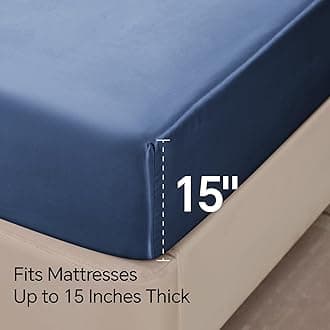BEDELITE Satin Sheets Queen Size Bed Set, Luxury Soft Navy Silky Sheets for Hair and Skin, Similar to Silk Bed Sheets Set 4 Pieces （1 Deep Pocket Fitted Sheet, 1 Flat Sheet, and 2 Pillowcases）