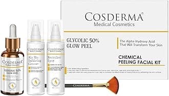 Cosderma Professional Facial Peeling Solution Kit | Includes AHA Cleanser, Neutralizer & Applicator Brush, 230ml, Salon-Grade Skin Exfoliation & Brightening (Glycolic 50%)