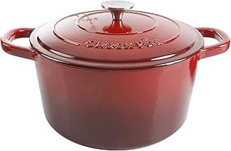 Crock-Pot Artisan 7-Quart Round Enameled Cast Iron Dutch Oven – Scarlet Red, Heavy-Duty Cookware for Slow Cooking, Baking, Roasting with Lid