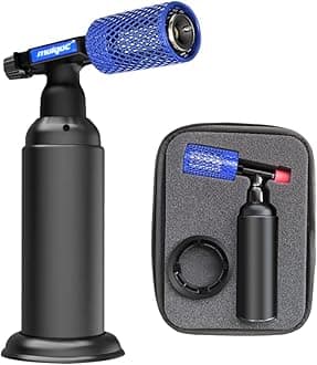 Butane Torch with Anti-scalding Device,Refillable Kitchen Torch Lighter,Adjustable Flame Blue Guard. (Butane Gas Not Included)