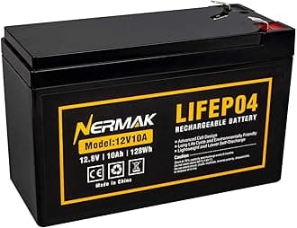 NERMAK 12V 10Ah Lithium LiFePO4 Deep Cycle Battery, 2000+ Cycles Rechargeable Battery for Solar/Wind Power, Lighting, Power Wheels, Ride-on Toy, Fish Finder and More, Built-in 10A BMS