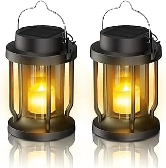 Solar Lantern Outdoor Indoor Use – Hanging Solar Lights with Realistic Flickering Flameless Candle, Weatherproof for Garden Decor, Patios, Trees, and Lawns (Black, 2 Pack)