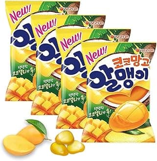 Korean Fruit Jelly Candy – Assorted Chewy Gummy Snacks – 5 Fruity Flavors (Grape, Plum, Lychee, Kiwi, Mango) – Individually Wrapped – Perfect for Kids & Adults – 알맹이젤리 (Mango–2.86oz(81g) × 4pack)