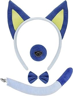 Mototo Dog Costume Set 4 PCS Puppy Animal Costume Blue Puppy Ears Headband and Tail Nose Bow Tie Accessories for Adult Halloween Christmas Theme Party Animal Cosplay