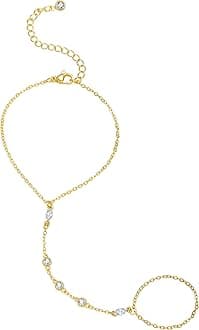 Hand Chain Gold Bracelets for Women Dainty 14K Gold Plated Finger Ring Zircon Adjustable Hand Chain Jewelry for Women Trendy Bracelets for Women Trendy Gold Hand Chain