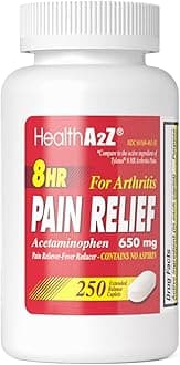 HealthA2Z® Pain Relief Extended Release | Acetaminophen 650mg | 8 Hours | Arthiritis Pain | Pain Reliever - Fever Reducer | Contains no Aspirin | (250 Caplets)