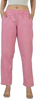 QashidaWomen's Cotton Linen Pants, Regular Fit, Fully Elasticated, 2 Side Pockets