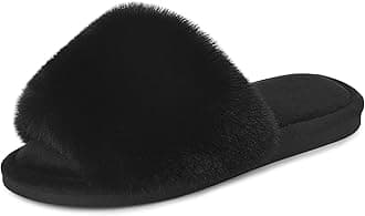 Parlovable Women's Faux Fur Slippers – Fluffy Open-Toe Memory Foam Slides with Anti-Slip Sole, Indoor & Outdoor House Shoes