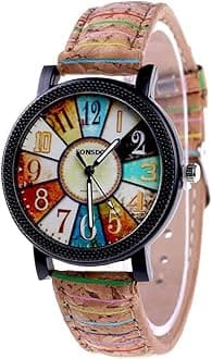 Women's Multicolor Denim Artificial Leather Strap Number Turntable Quartz Bracelet Wrist Watch