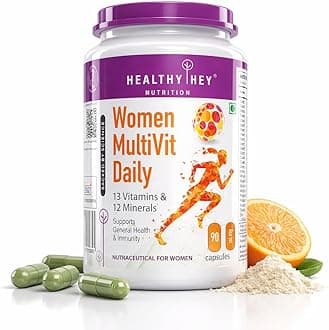 HealthyHey Nutrition MultiVitamin for Women - Multi-Vit Daily - 13 Vitamins & 10 Minerals - 90 Vegetable Capsules