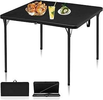 34" Folding Table, Portable Square Folding Card Table with Collapsible Legs & Carrying Handle, Plastic Tables for Camping,Picnic, Office, Party, Black