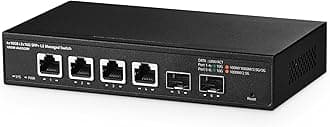 6 Port 10 Gigabit Managed Switch, 4x10G RJ45 Ethernet,Support 1G/2.5G/5G/10G, 2x10G SFP+, 120Gbps Bandwidth, L3 Web Managed, Binardat Metal Small Network Switch