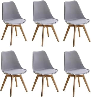 Set of 6 Scandinavian Chairs with Padded & Solid Beech Wood Legs Chairs for Dinning Cafe, Home, Hotel & Office (6 Chairs) (Grey)